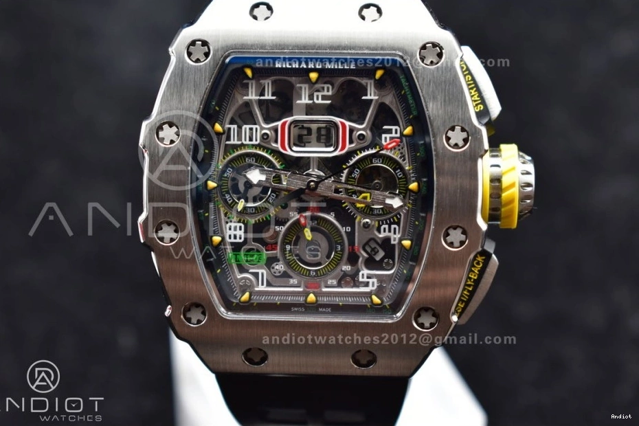 Chrono V Crystal 1:1 RM011 Strap Edition Black KVF Rubber on Black A7750 SS 1025 Functional Dial Best 0706